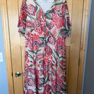 Baltic Born Coral and Green Floral Maxi Dress